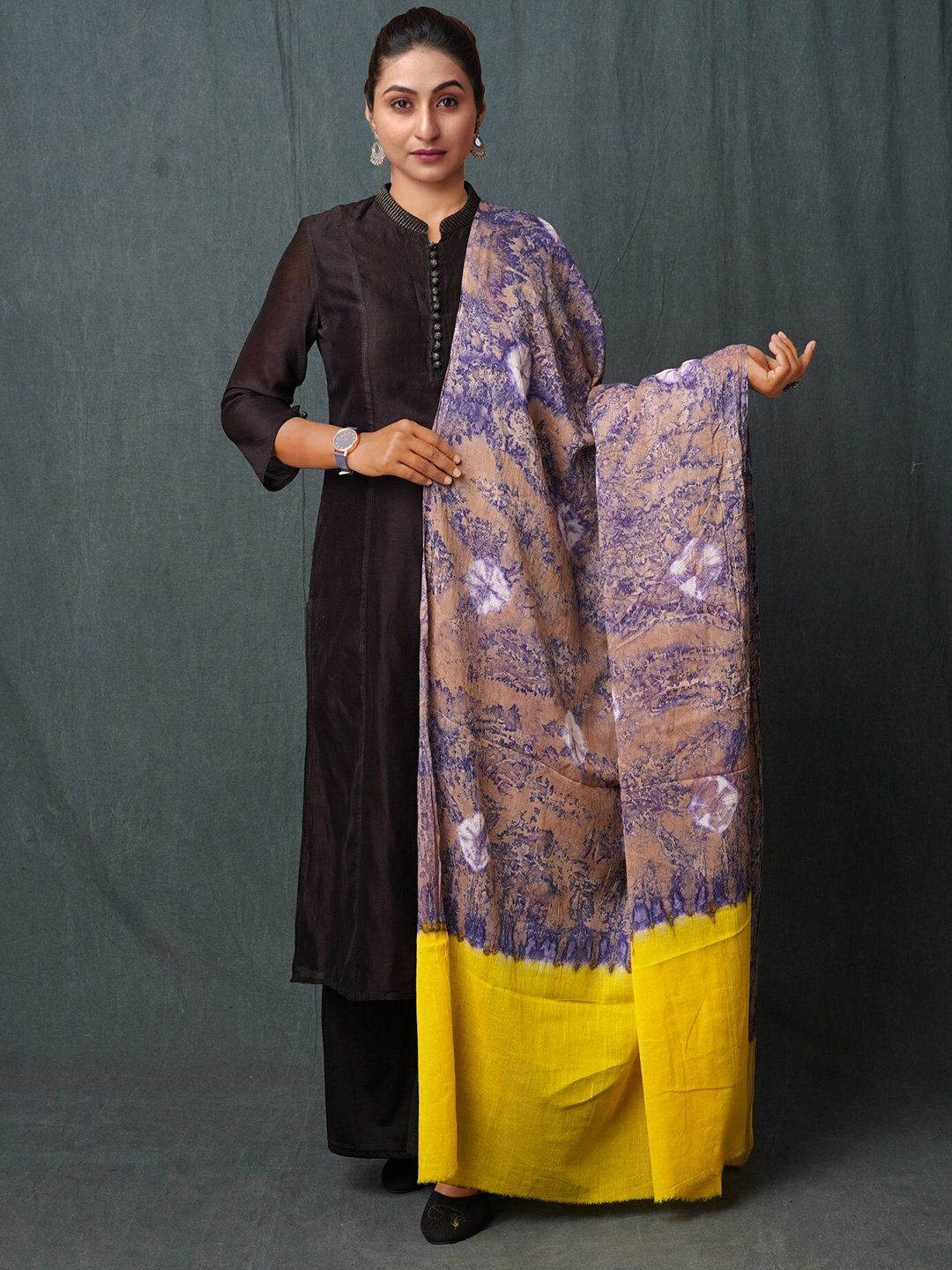 

Unnati Silks Printed Pure Cotton Tie and Dye Dupatta, Yellow