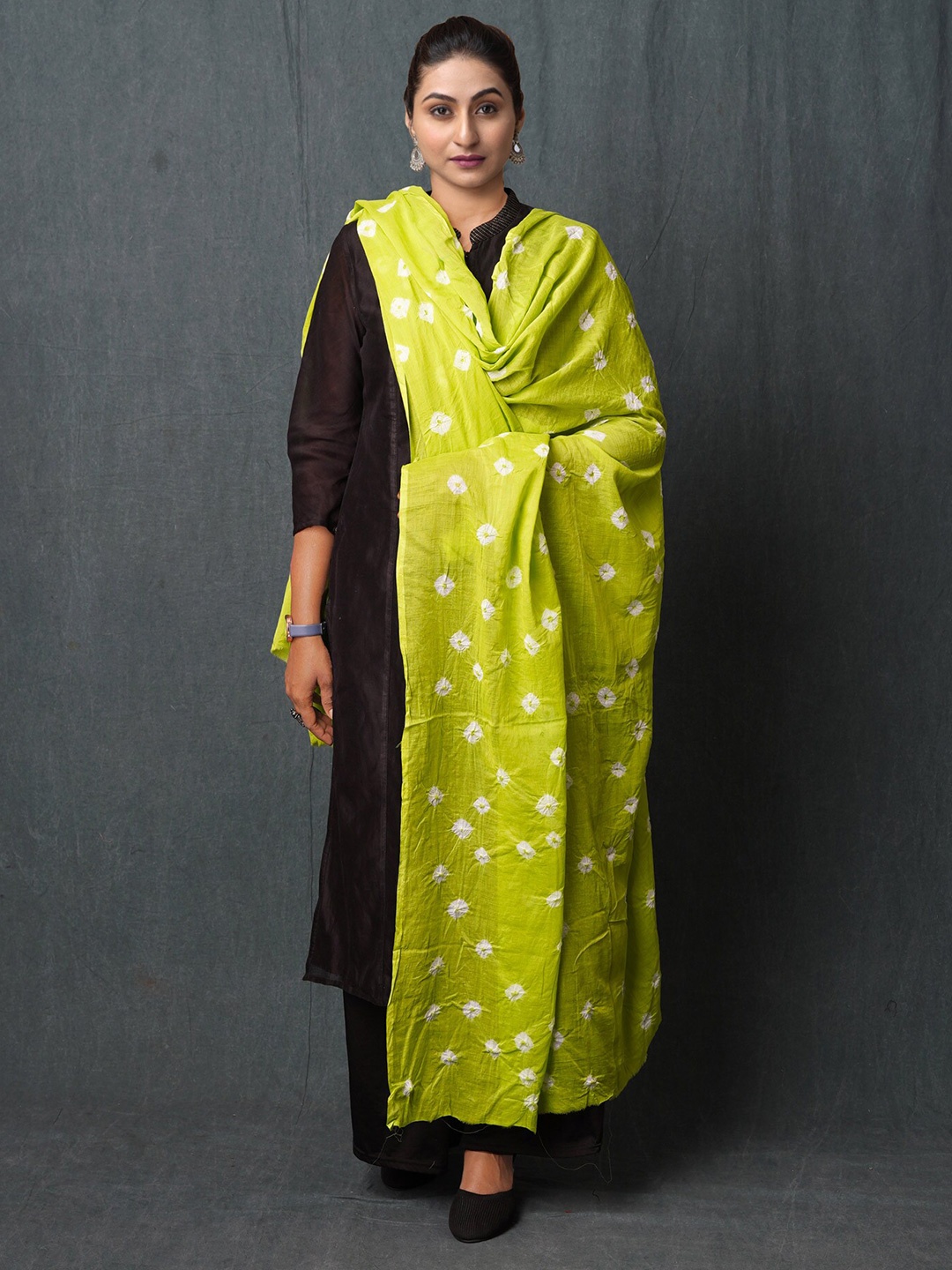 

Unnati Silks Printed Pure Cotton Bandhani Dupatta, Green