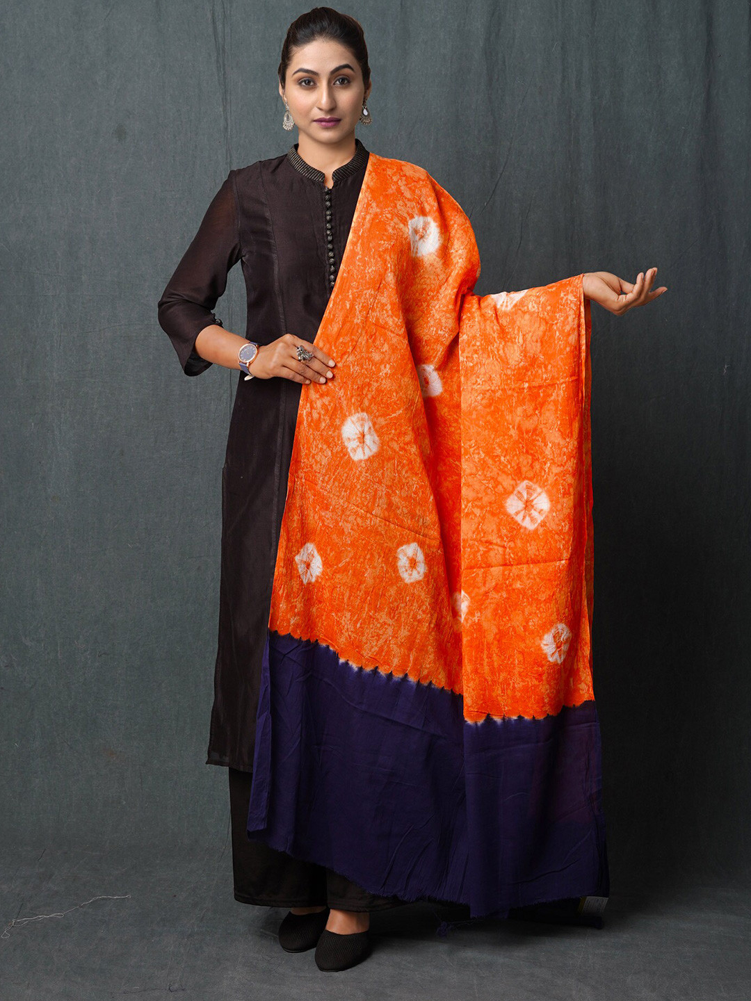

Unnati Silks Printed Pure Cotton Bandhani Dupatta, Orange