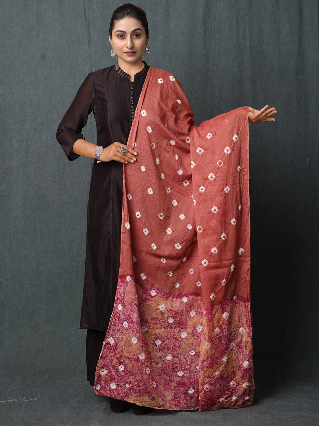 

Unnati Silks Printed Pure Cotton Bandhani Dupatta, Brown