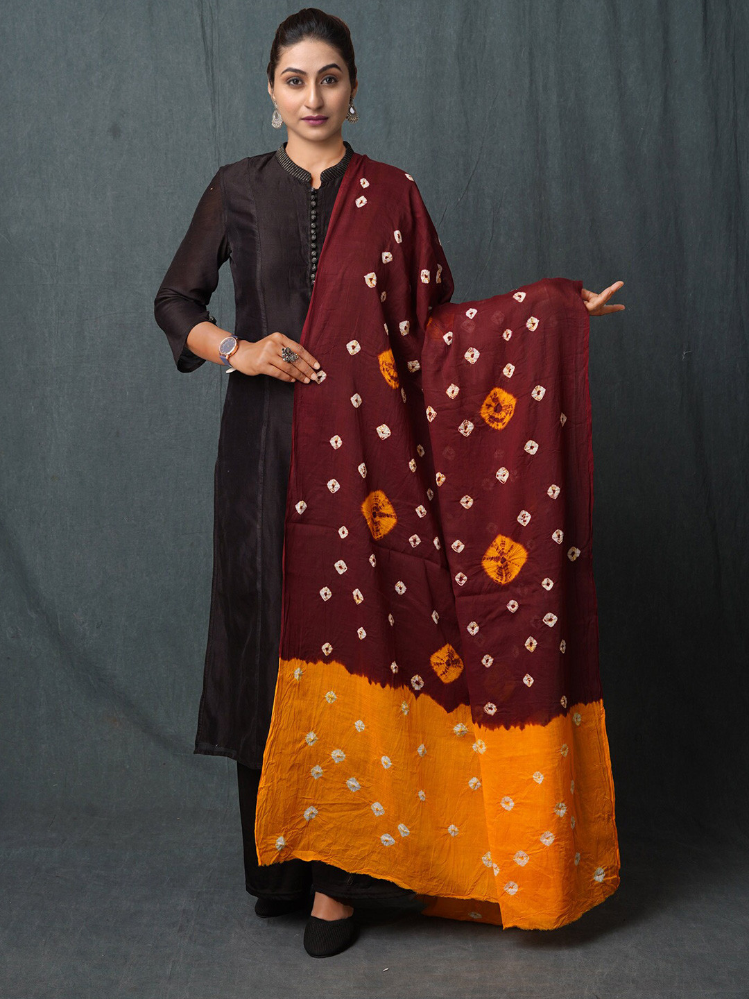 

Unnati Silks Printed Pure Cotton Bandhani Dupatta, Brown