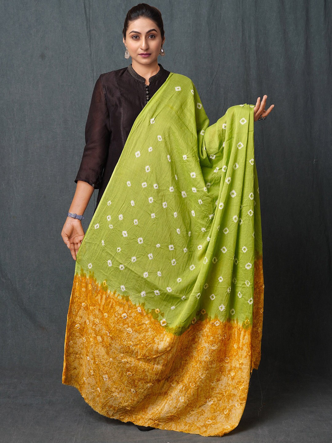 

Unnati Silks Printed Pure Cotton Bandhani Dupatta, Green
