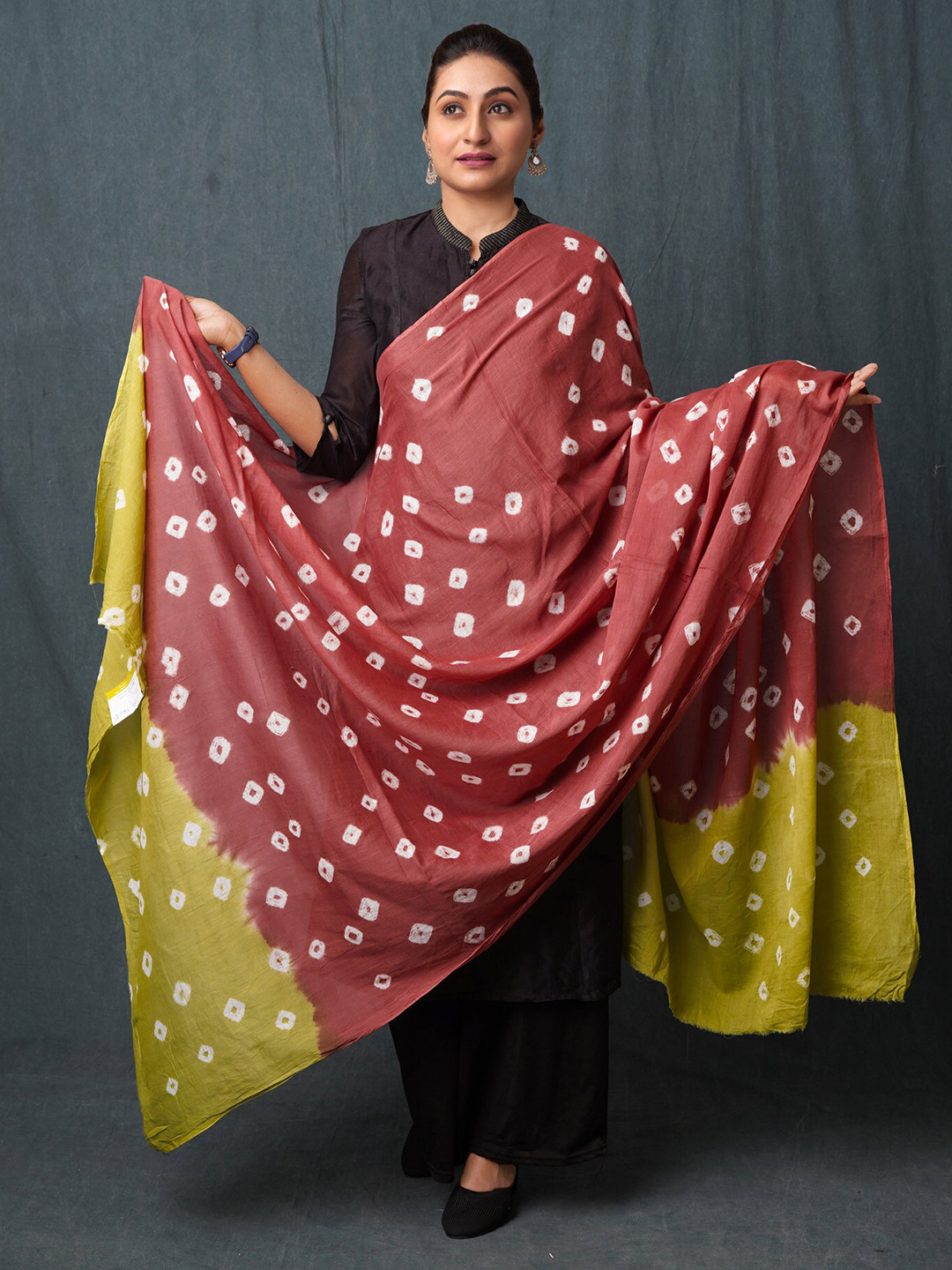 

Unnati Silks Printed Pure Cotton Bandhani Dupatta, Brown