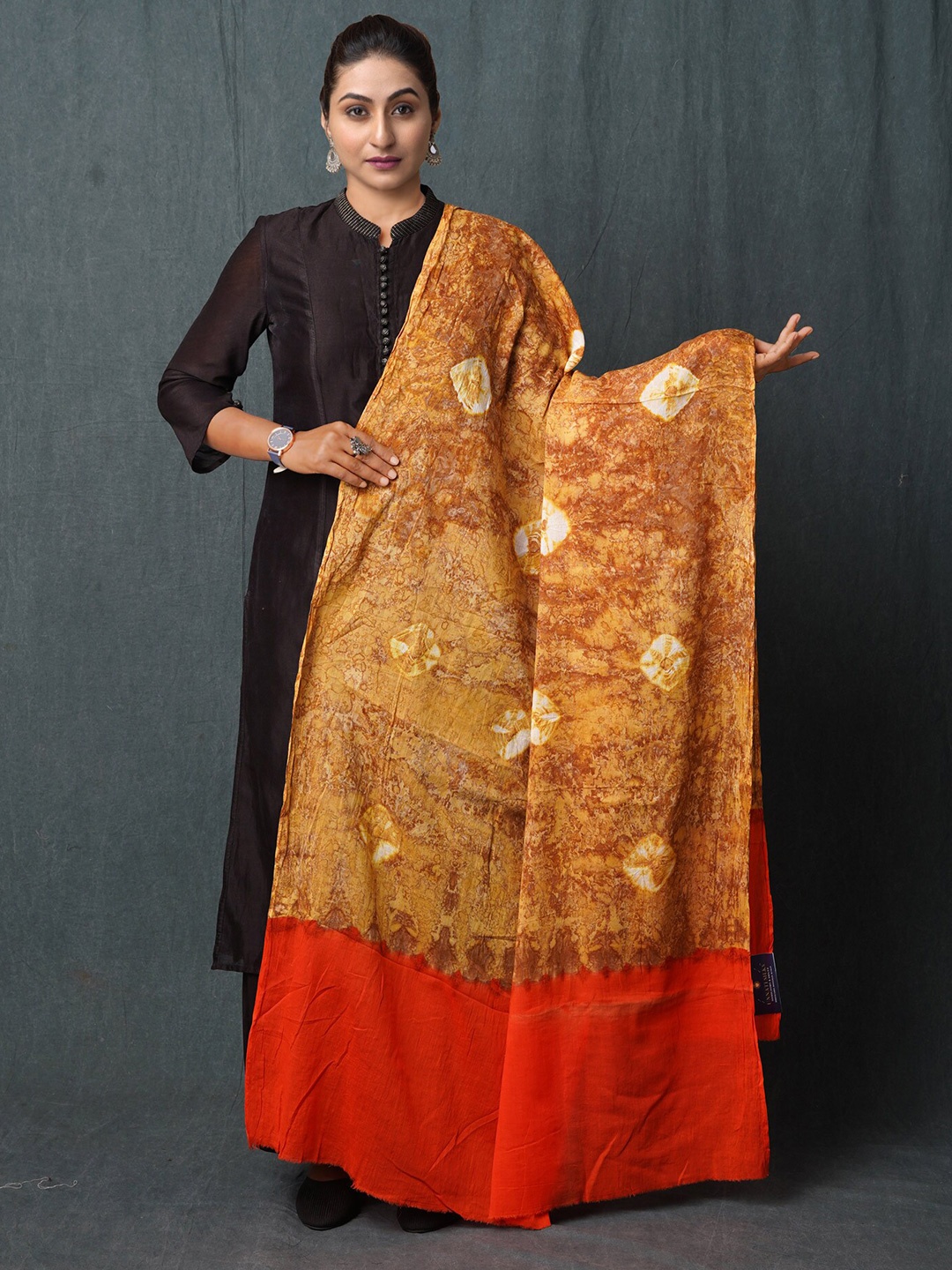 

Unnati Silks Printed Pure Cotton Bandhani Dupatta, Brown