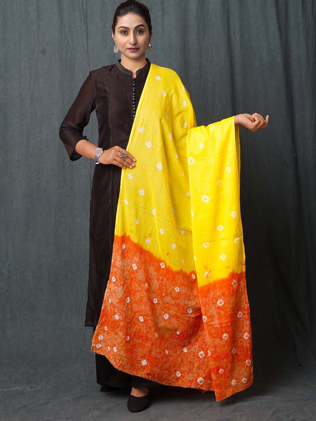 

Unnati Silks Printed Pure Cotton Bandhani Dupatta, Orange