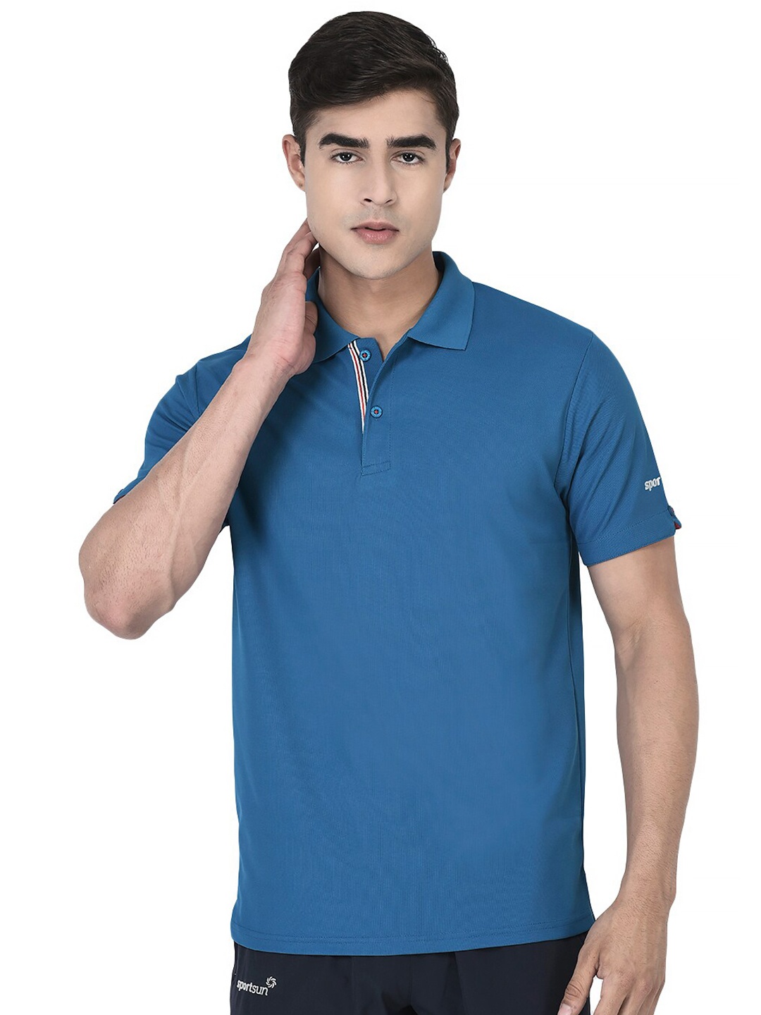 

SPORT SUN Polo Collar Dri-FIT Training or Gym Sports T-shirt, Blue