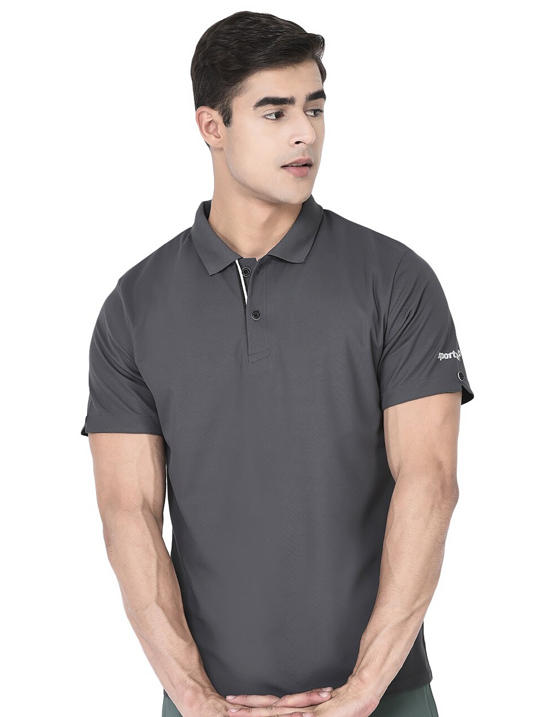 

SPORT SUN Polo Collar Dri-FIT Training or Gym Sports T-shirt, Grey