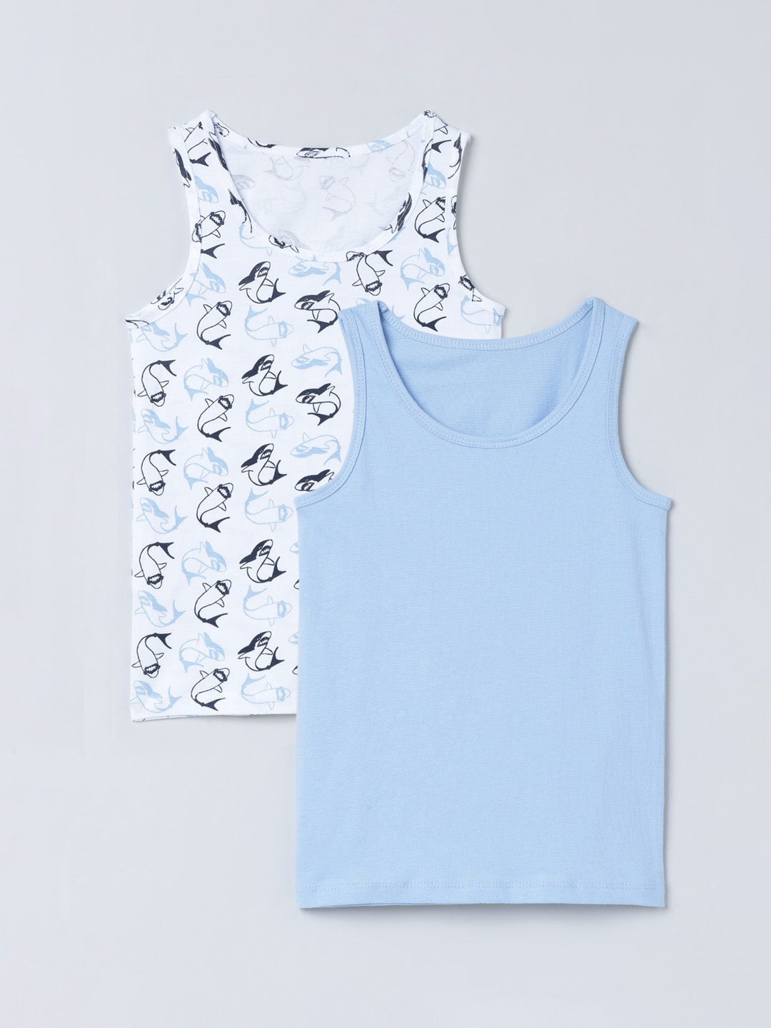 

Charm n Cherish Boys Pack Of 2 Printed Pure Cotton Basic Vests BWSLV16, White