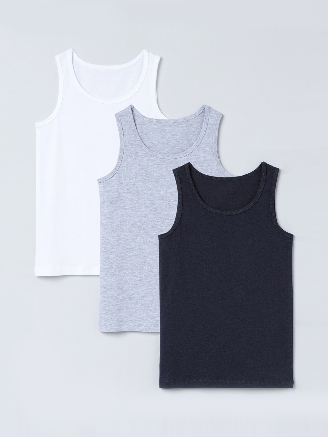 

Charm n Cherish Boys 3-Pcs Pure Cotton Round Neck Innerwear Vests BWSLV18, White