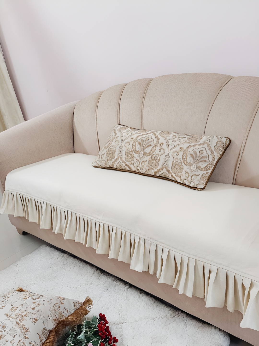 

THROWPILLOW Off White & Beige Solid Sofa Cover