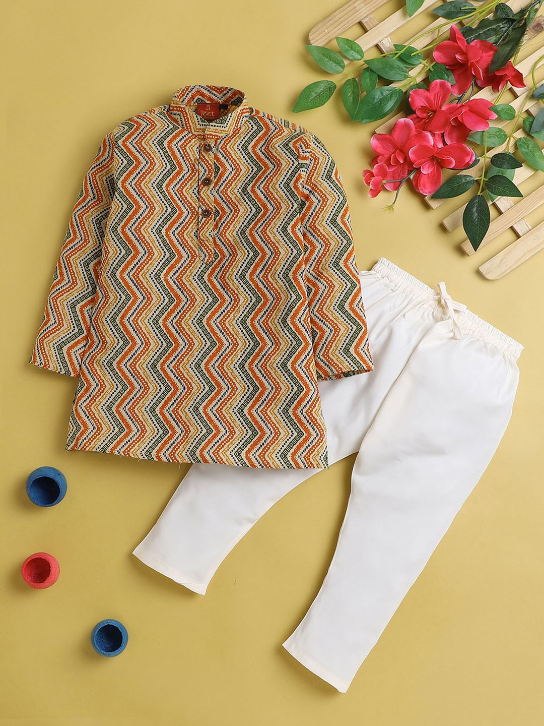 

Jeetethnics Boys Printed Regular Kurta with Pyjamas, Brown