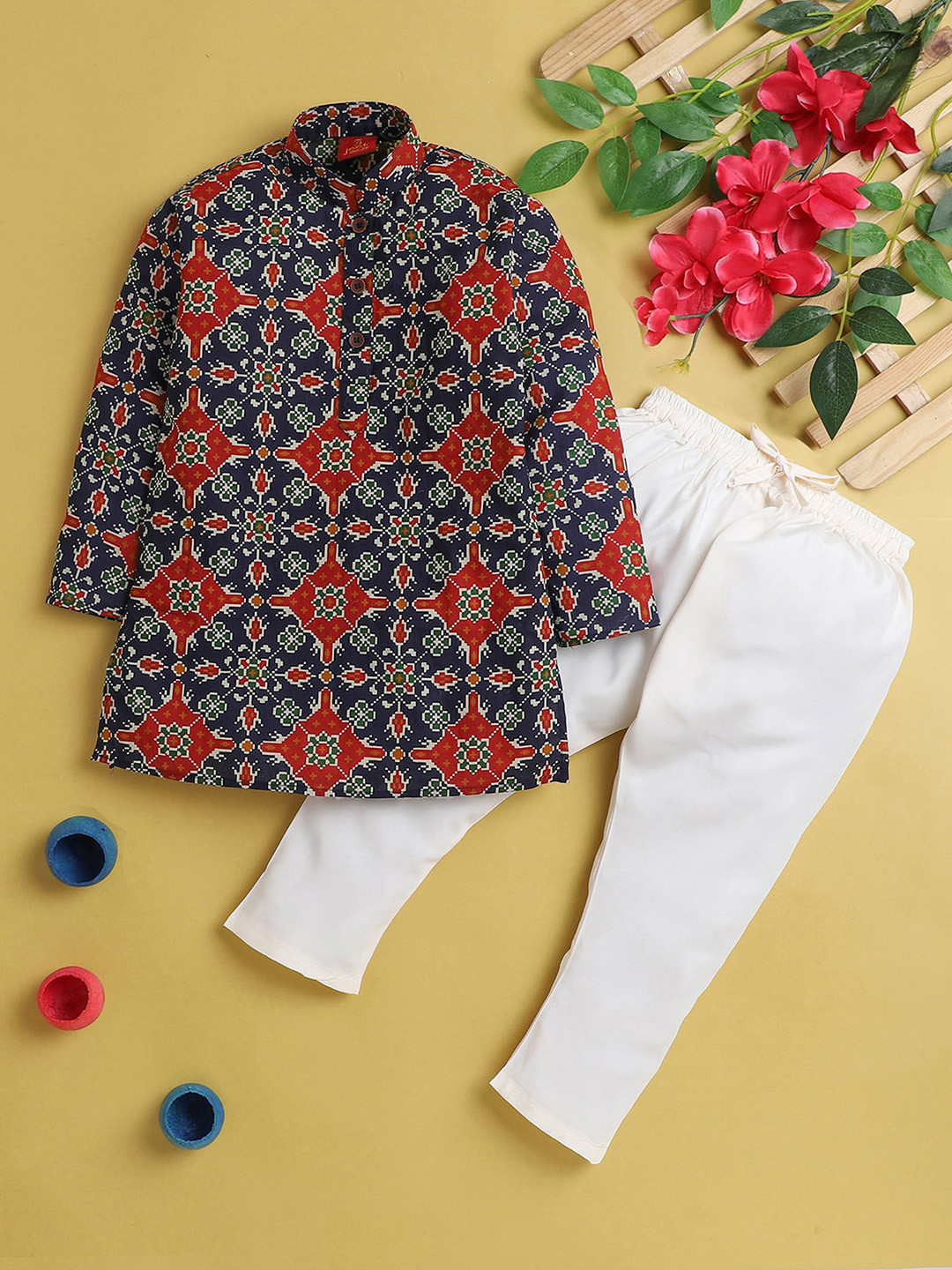 

Jeetethnics Boys Ethnic Motifs Printed Regular Kurta with Pyjamas, Blue