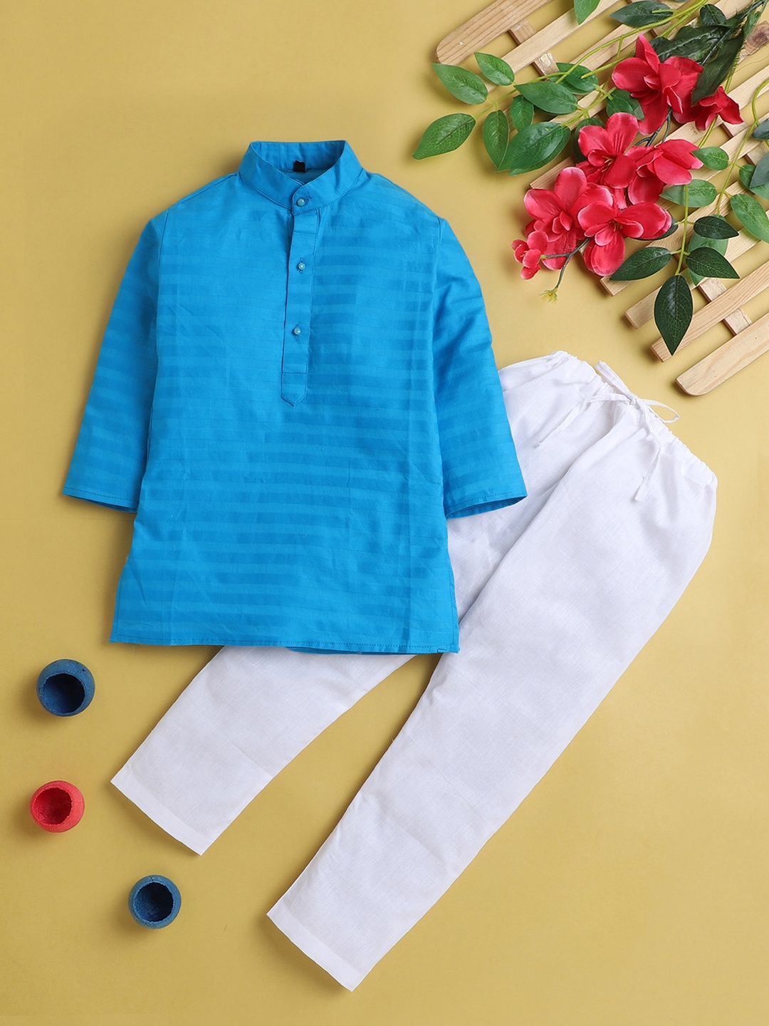 

Jeetethnics Boys Striped Regular Kurta with Pyjamas, Blue