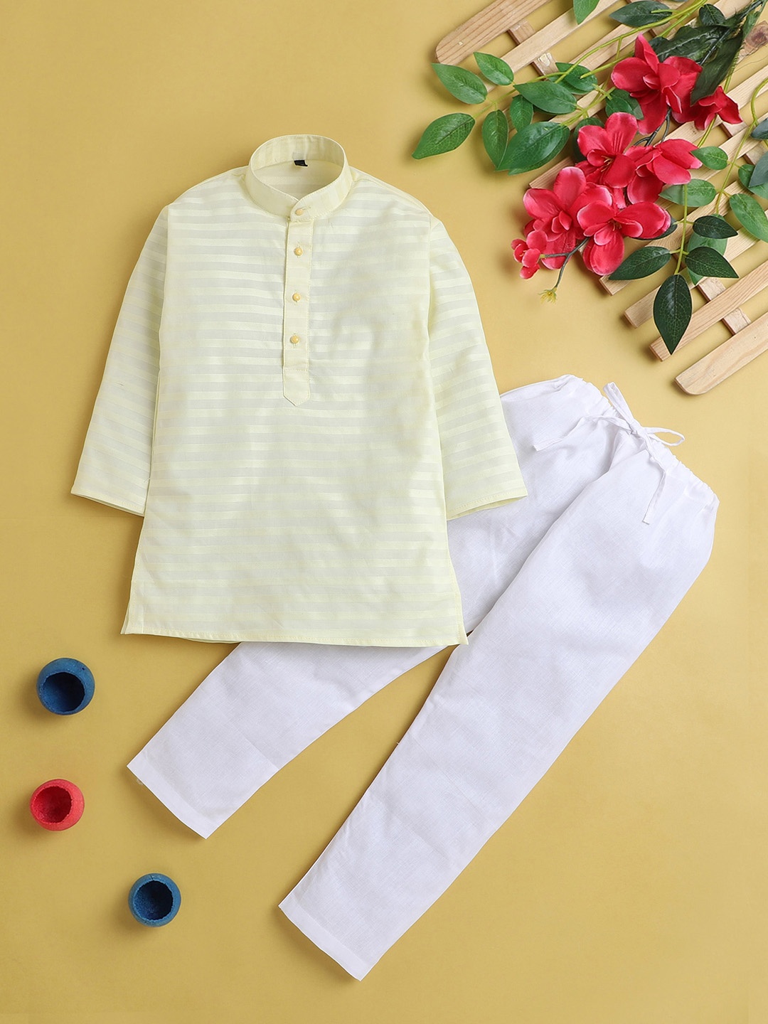 

Jeetethnics Boys Striped Regular Kurta with Pyjamas, Yellow