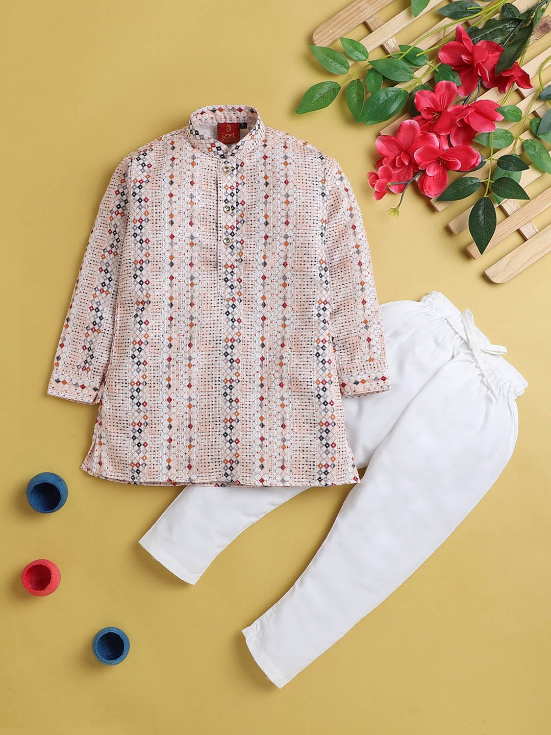 

Jeetethnics Boys Printed Regular Kurta with Pyjamas, White