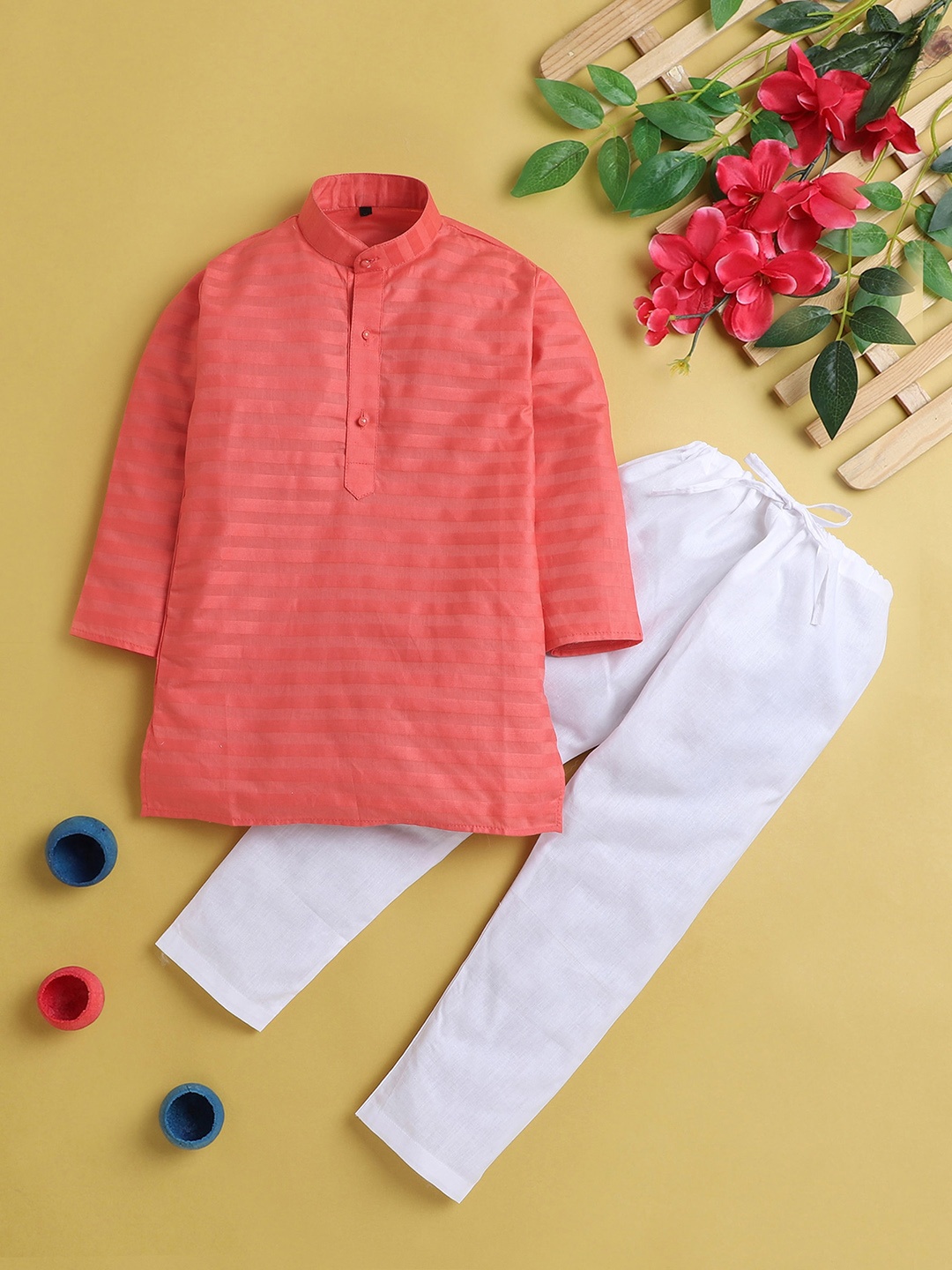 

Jeetethnics Boys Striped Regular Kurta with Pyjamas, Pink