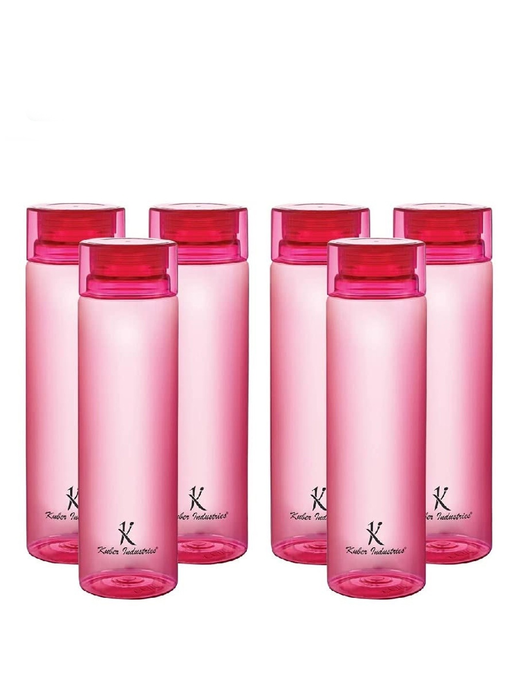 

Kuber Industries Pink & Black Set of 6 Plastic Printed Water Bottle