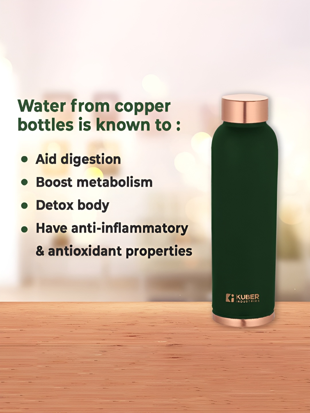 

Kuber Industries Green & Copper-Toned Set of 3 Copper Printed Water Bottle