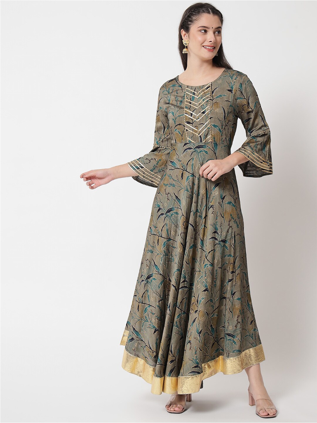 

RANGMAYEE Round Neck Bell Sleeve Liva Maxi Dress, Grey