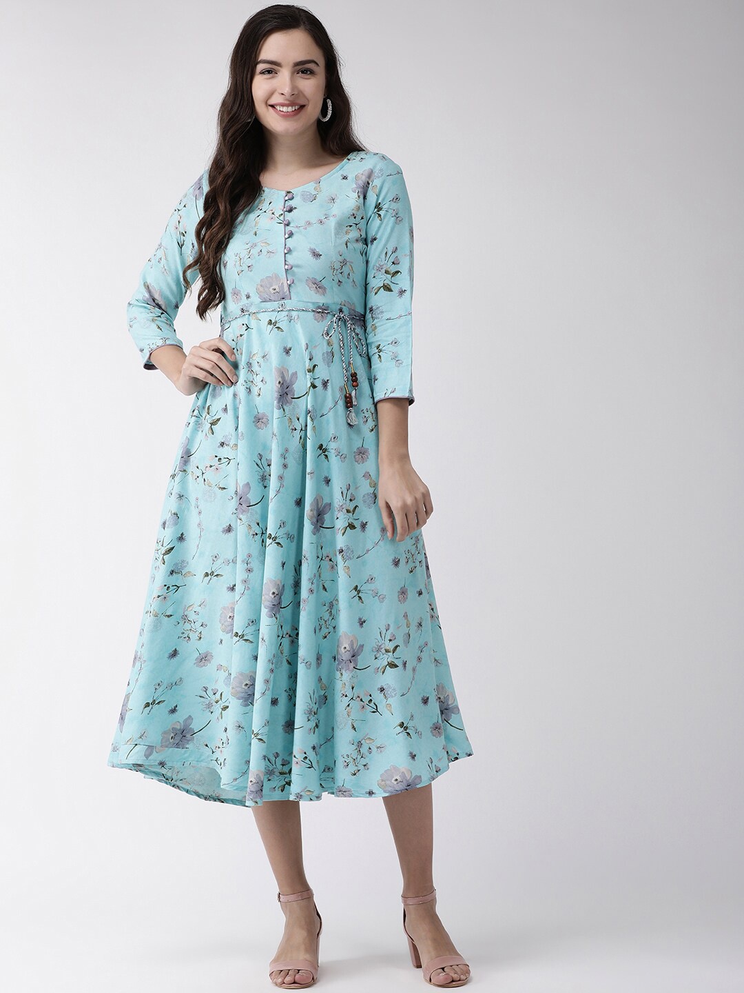 

RANGMAYEE Floral Printed Liva Fit & Flare Midi Dress, Blue