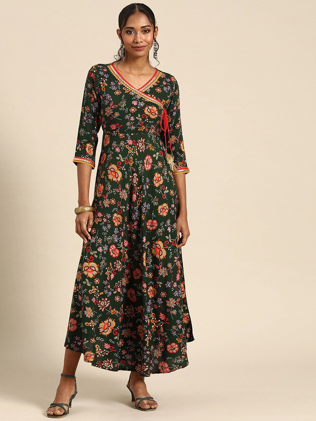 

RANGMAYEE Floral Printed Liva Maxi Dress, Green