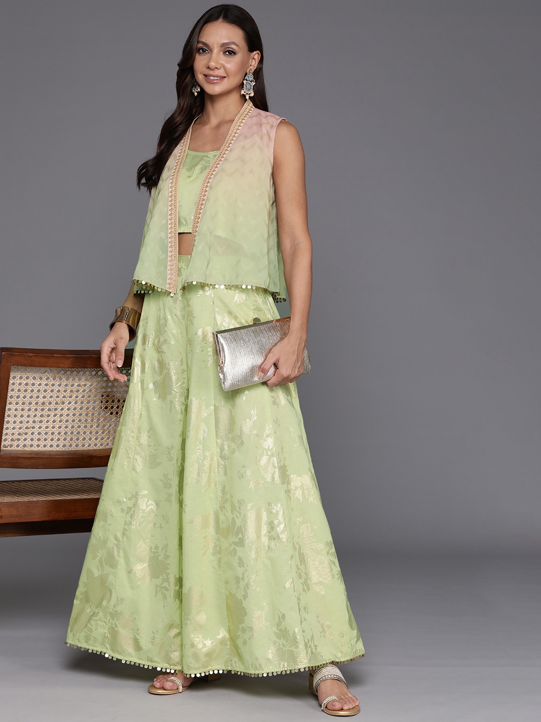 

Ahalyaa Women Printed Pure Cotton Ethnic Co-Ords, Green