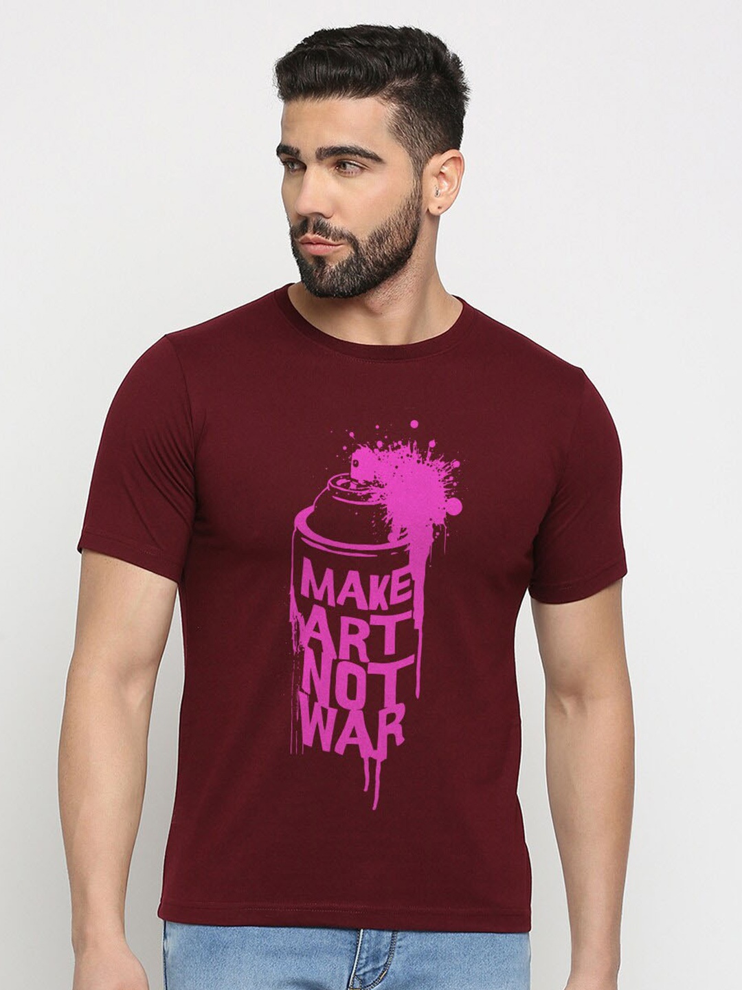 

MOD ECRU Unisex Printed V-Neck Applique T-shirt, Maroon