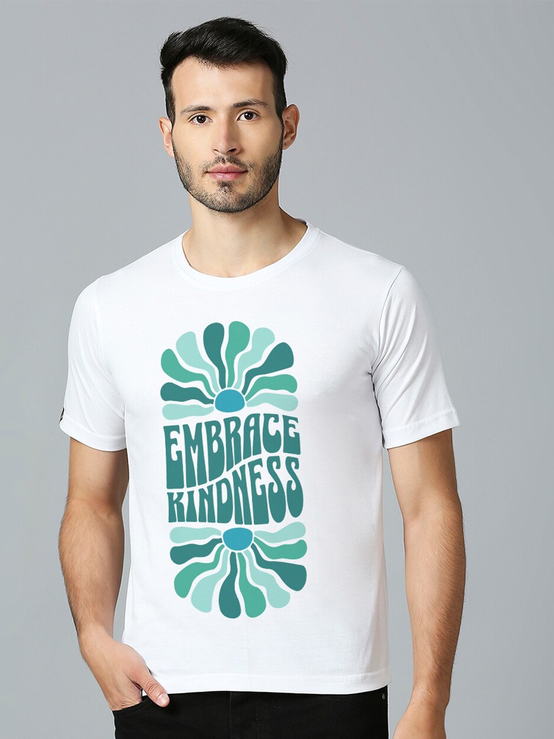 

MOD ECRU Typography Printed Cotton Round Neck Short Sleeves Casual T-shirt, White