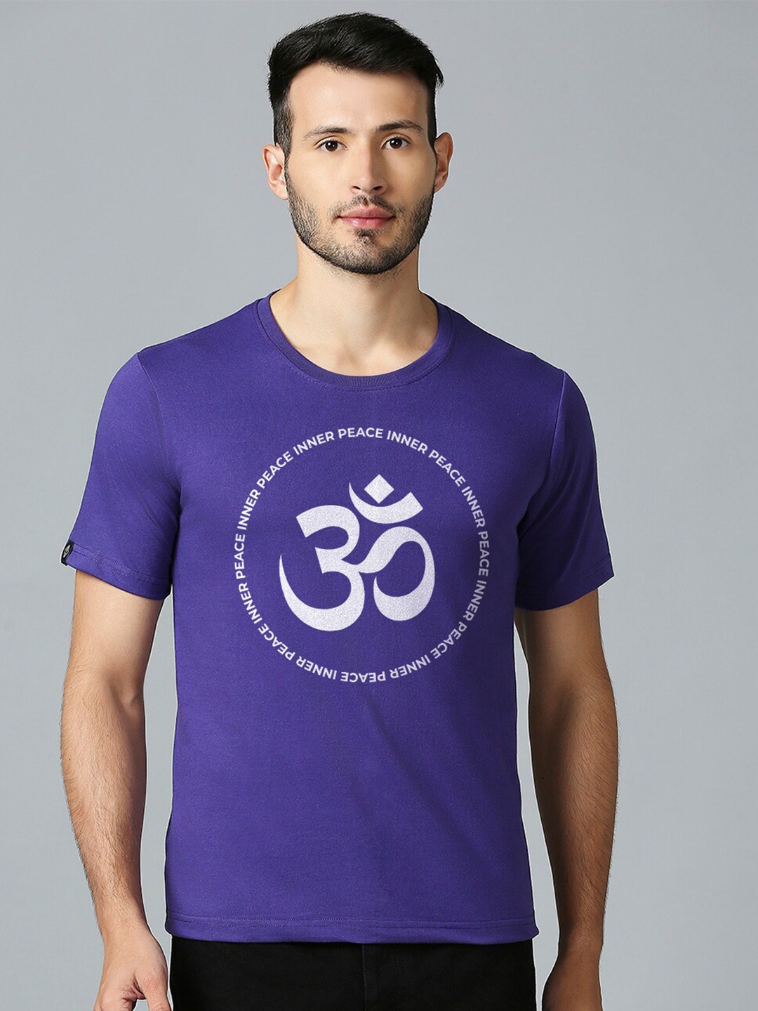 

MOD ECRU Typography Printed Round Neck Cotton T-shirt, Purple