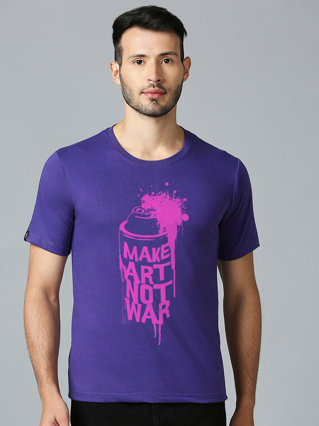 

MOD ECRU Unisex Printed V-Neck Applique T-shirt, Purple