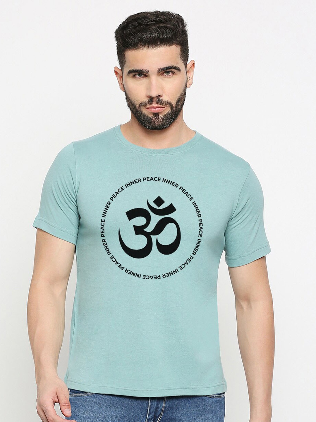 

MOD ECRU Unisex Typography Printed V-Neck Applique T-shirt, Green