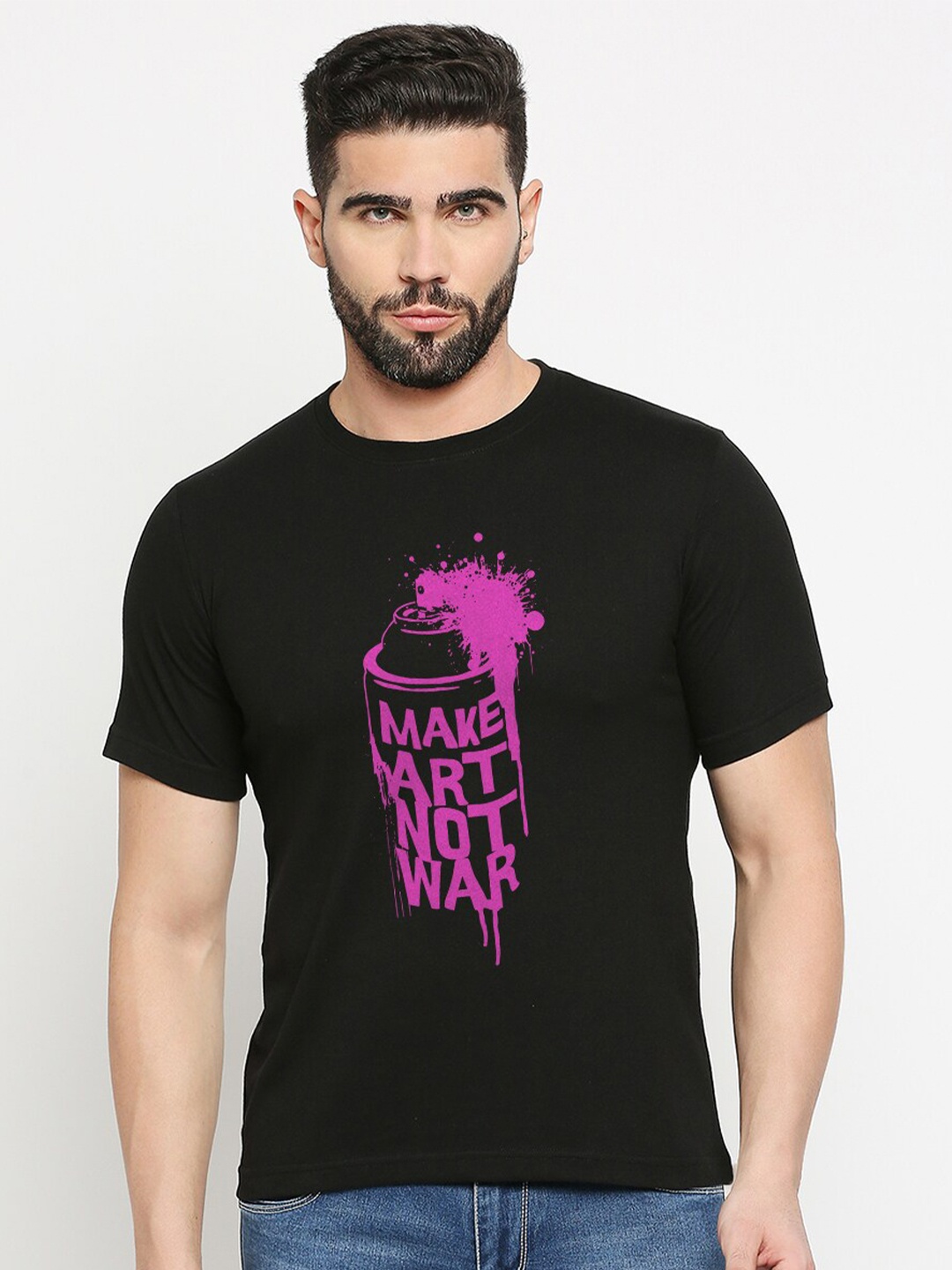 

MOD ECRU Unisex Printed V-Neck Applique T-shirt, Black