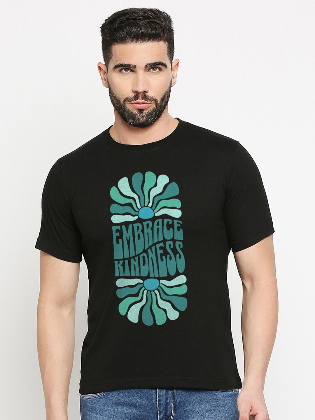 

MOD ECRU Unisex Typography Printed V-Neck T-shirt, Black