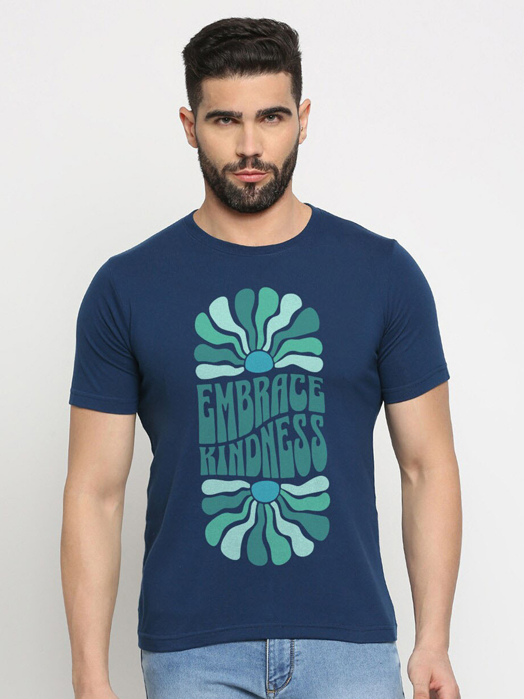 

MOD ECRU Unisex Typography Printed V-Neck T-shirt, Blue