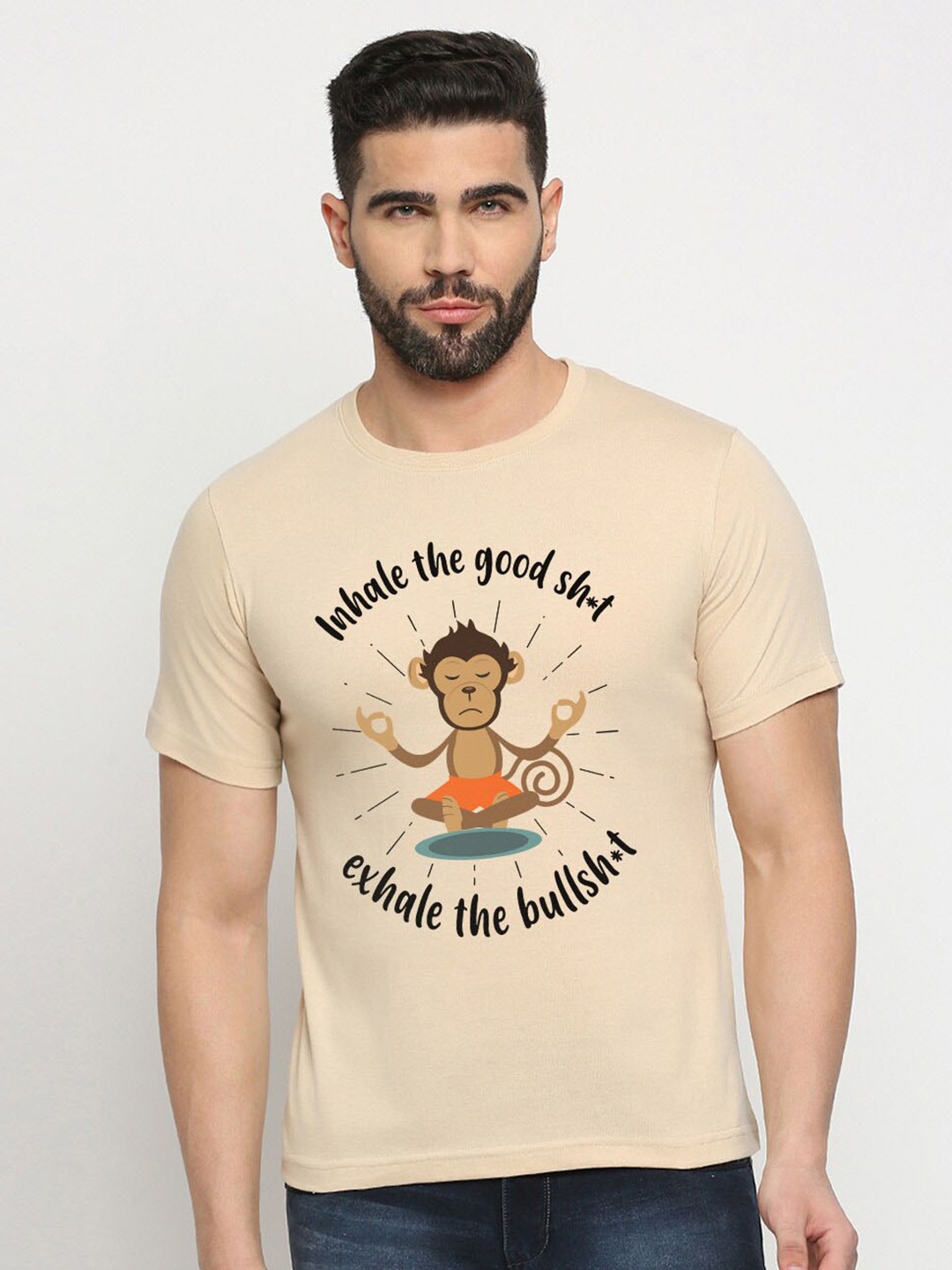 

MOD ECRU Unisex Typography Printed Applique T-shirt, Cream