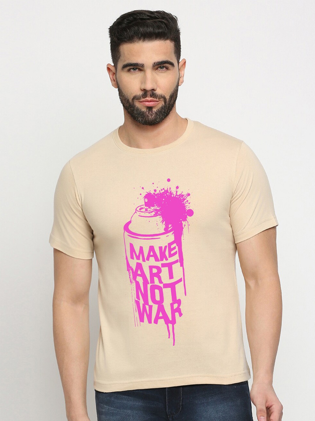 

MOD ECRU Unisex Typography Printed Applique T-shirt, Cream
