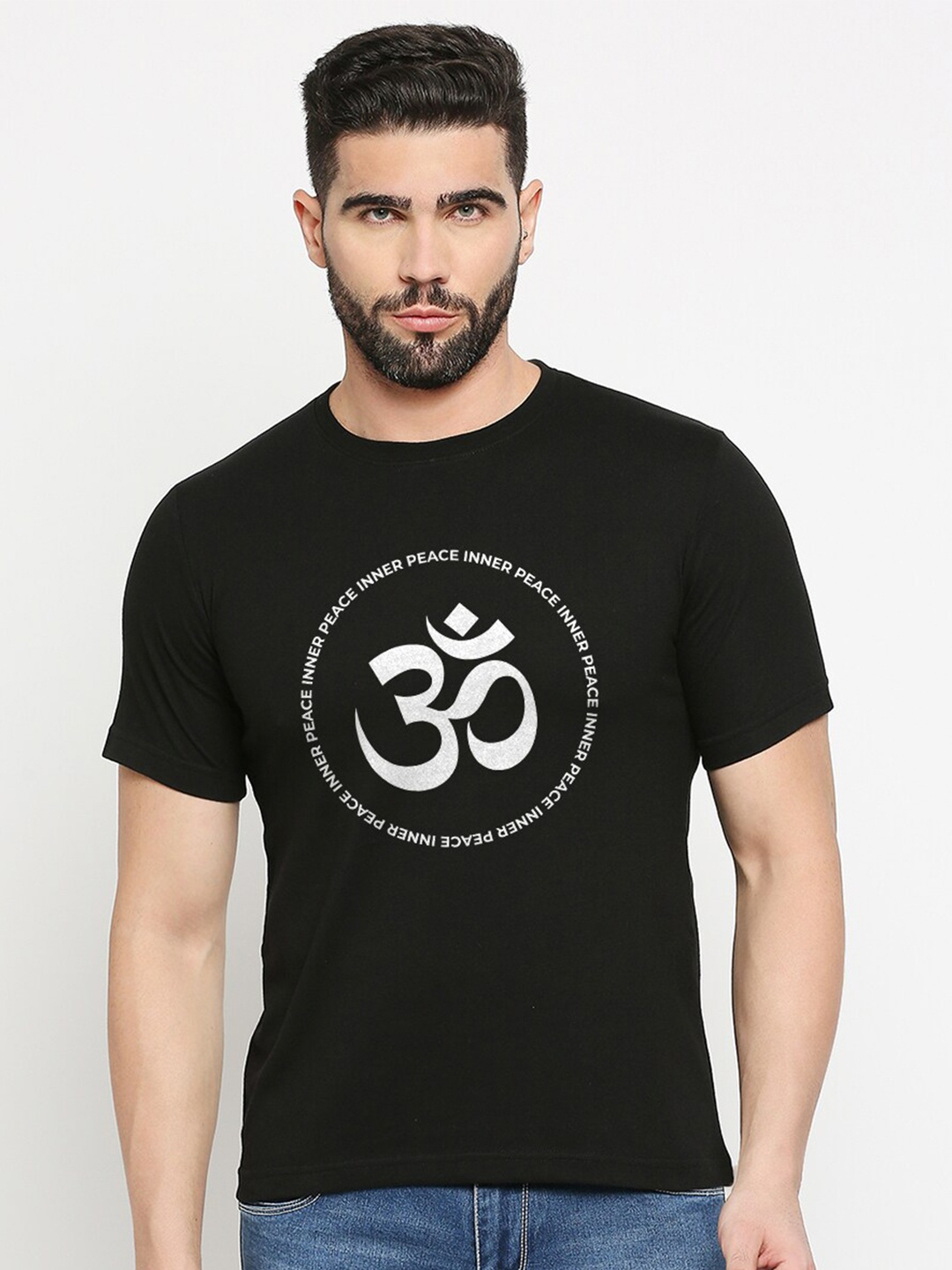

MOD ECRU Unisex Typography Printed Round Neck Raw Edge T-shirt, Black