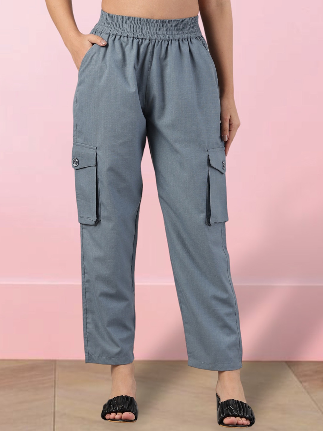 

FITHUB Women Straight Fit High-Rise Trousers, Grey