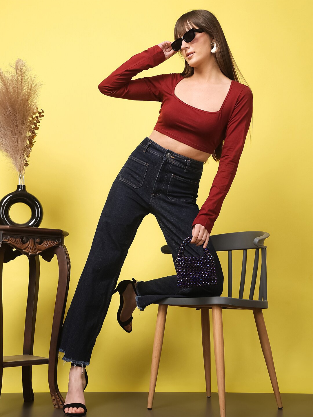 SCORPIUS Cotton Crop Top, Maroon