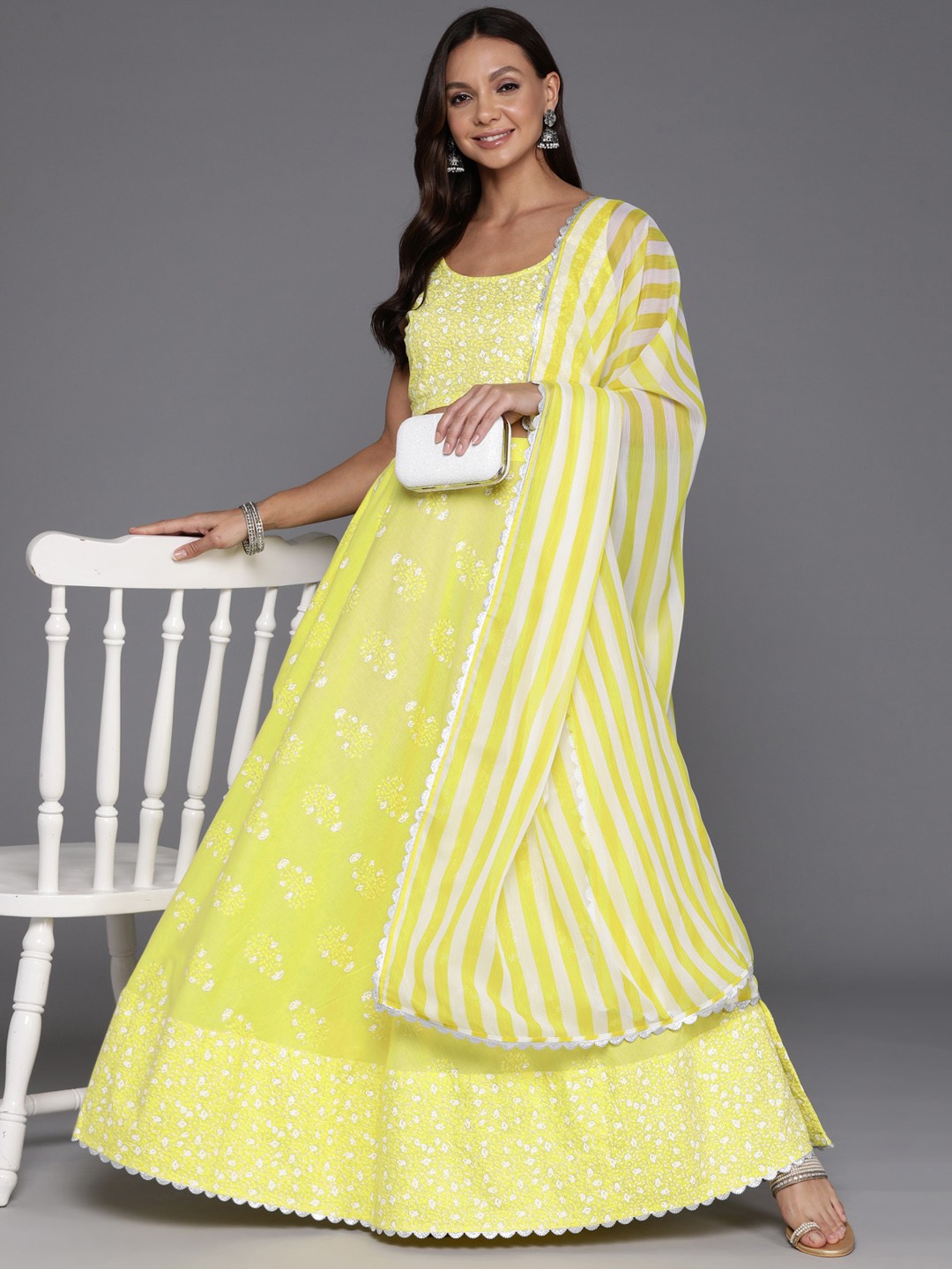 

Ahalyaa Printed Ready to Wear Lehenga & Blouse With Dupatta, Yellow