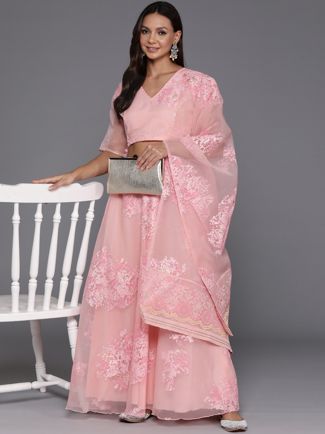 

Ahalyaa Printed Khari Print Ready to Wear Lehenga & Blouse With Dupatta, Pink