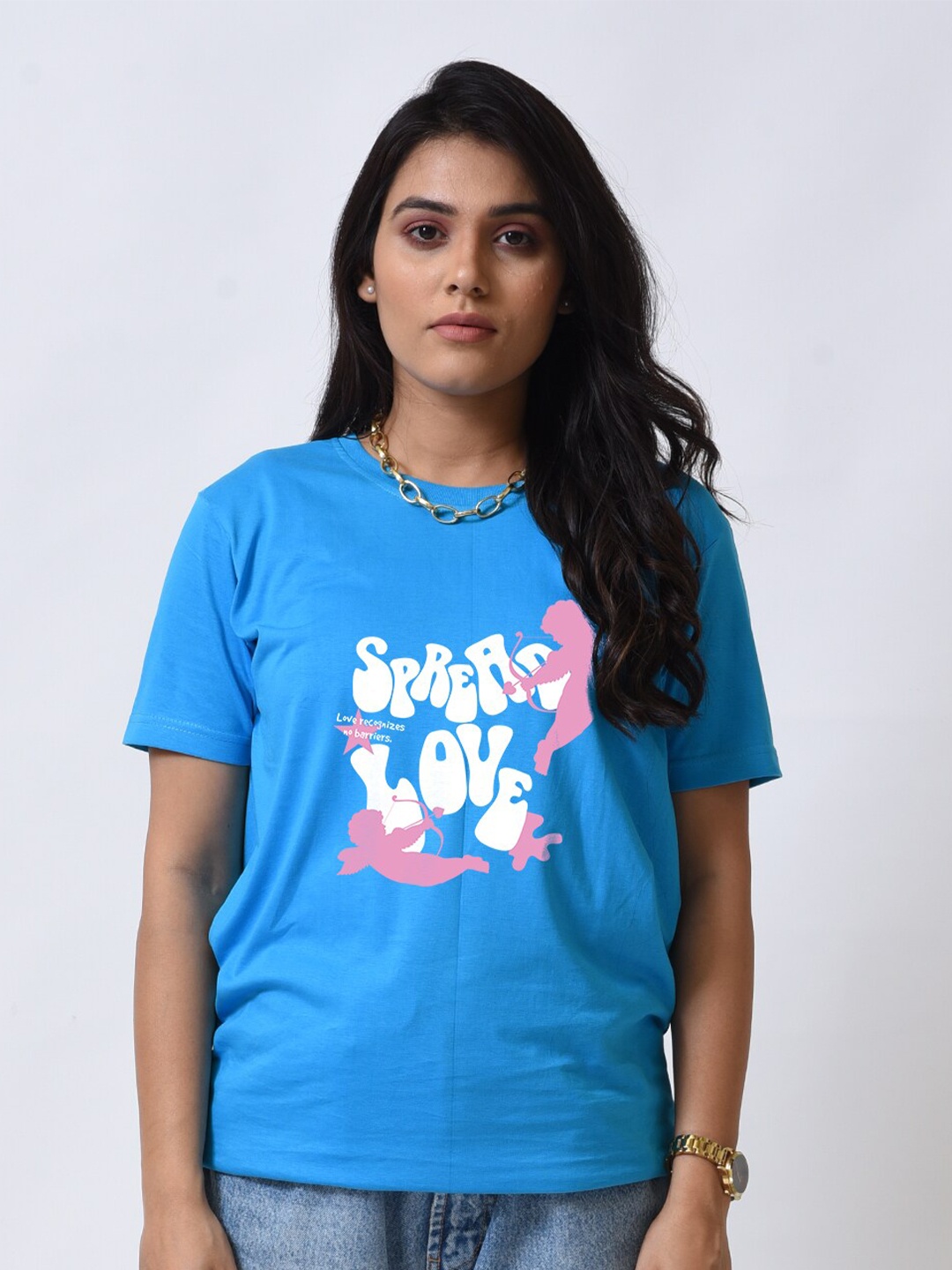 

Bloopers Store Women Floral Printed Applique T-shirt, Turquoise blue
