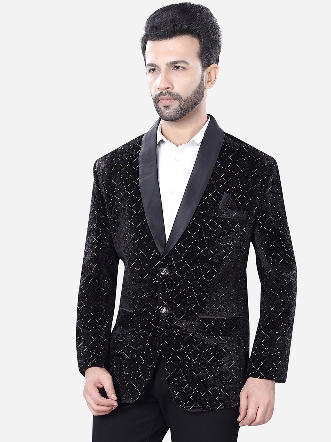 

Avaeta Embellished Velvet Tuxedo Blazer, Black