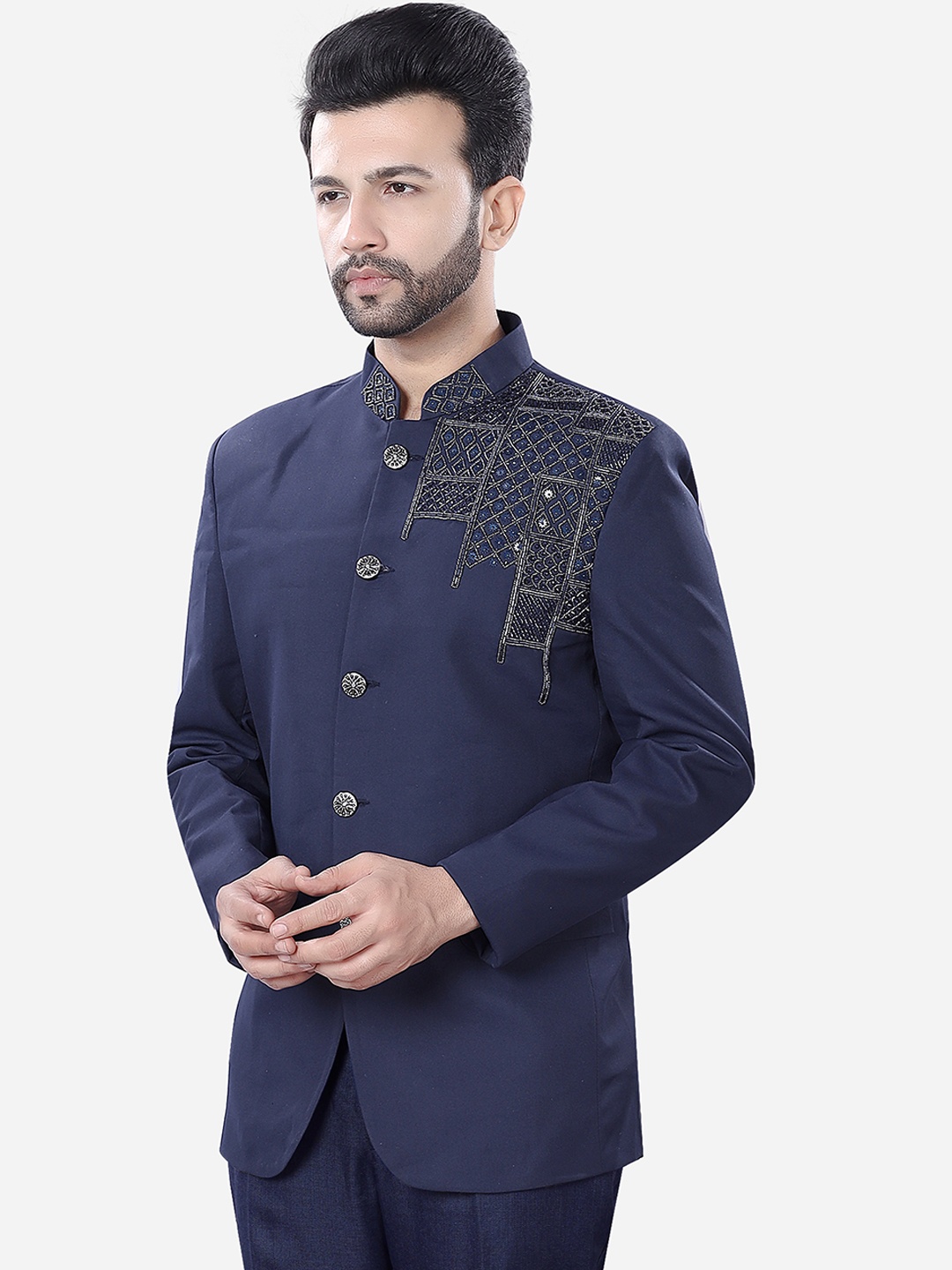 

Avaeta Embellished Bandhgala Blazer, Navy blue
