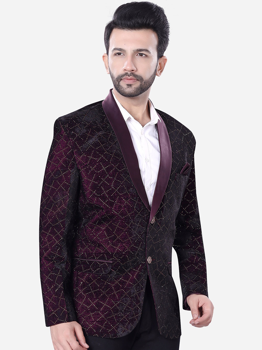 

Avaeta Embellished Velvet Tuxedo Blazer, Purple