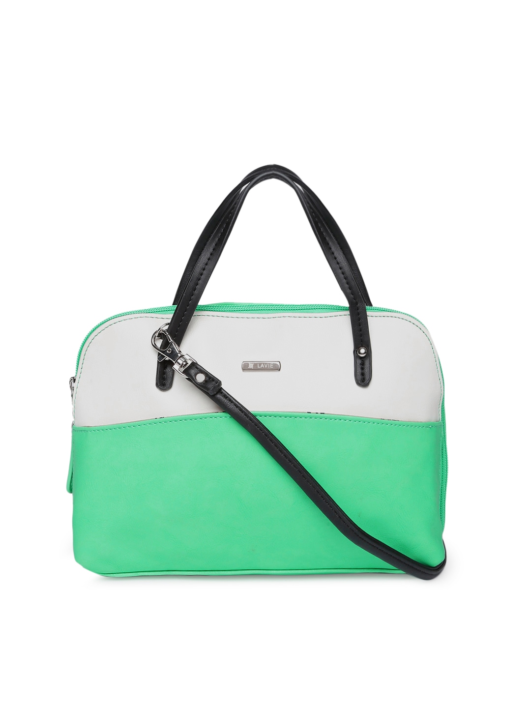 

Lavie Green & White Colourblocked Handheld Bag