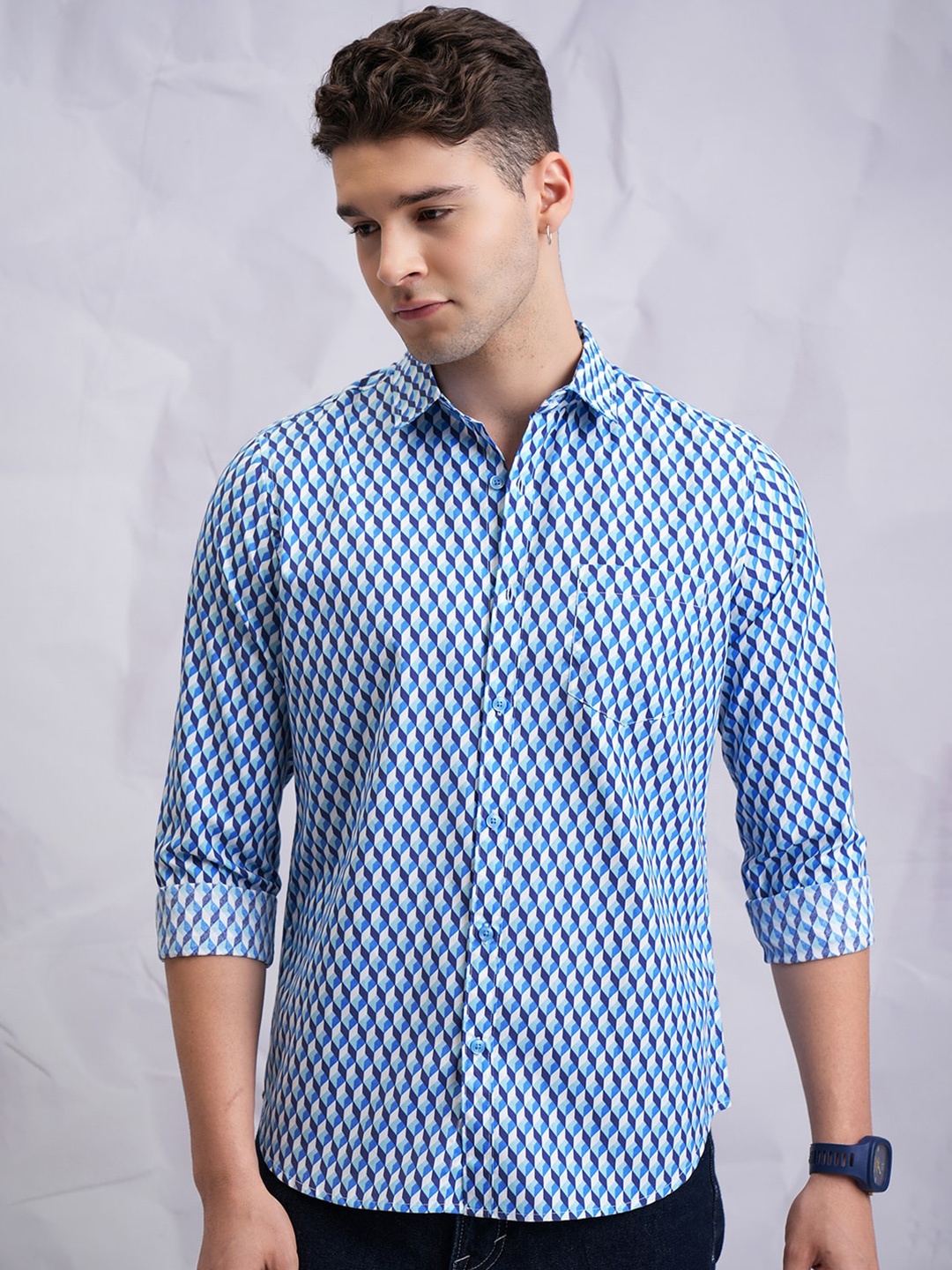 

Highlander Men Printed Slim Fit Shirt, Blue