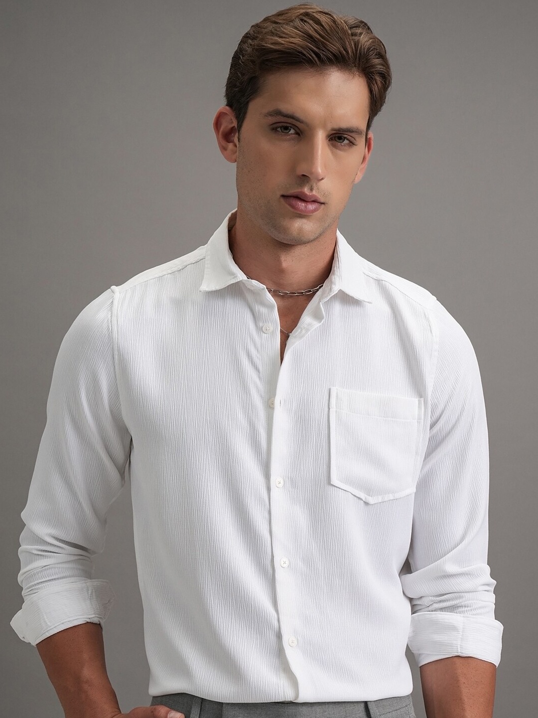 

HIGHLANDER Men Opaque Casual Shirt, White