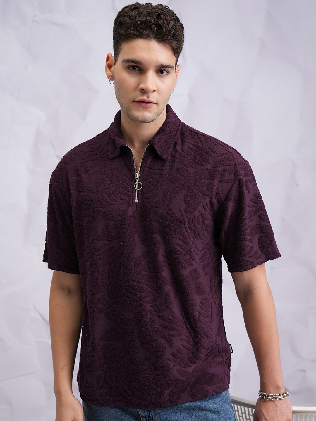 

HIGHLANDER Men Printed Polo Collar Pockets T-shirt, Purple