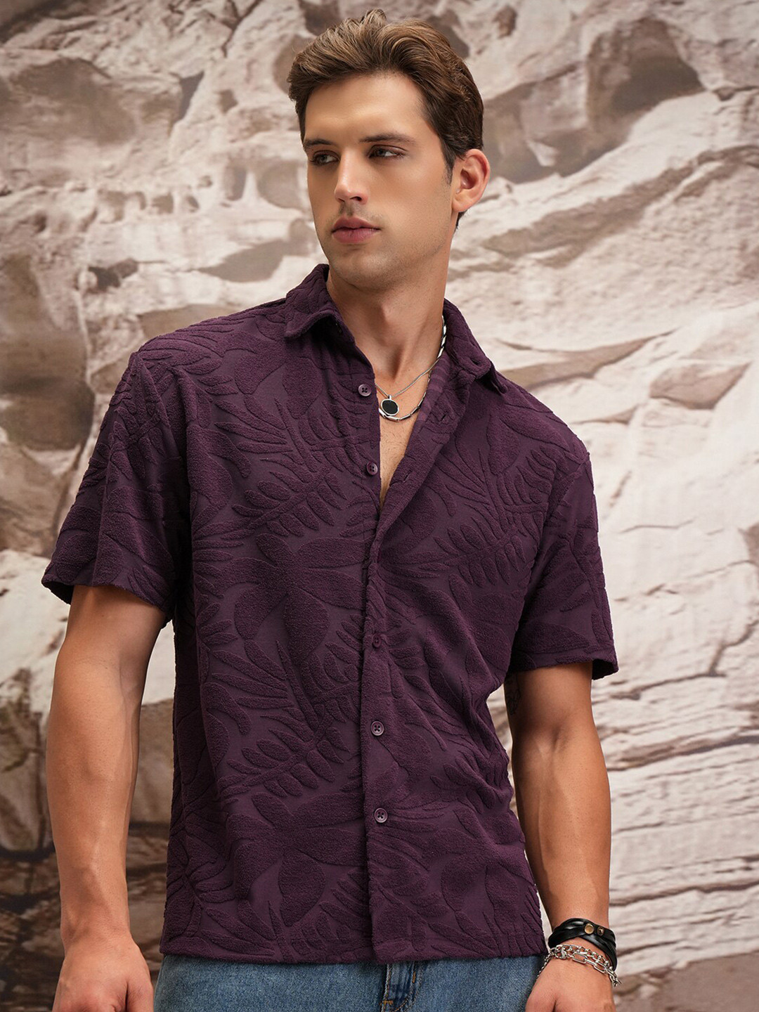 

Highlander Men Drop-Shoulder Half Sleeve Shirt, Purple